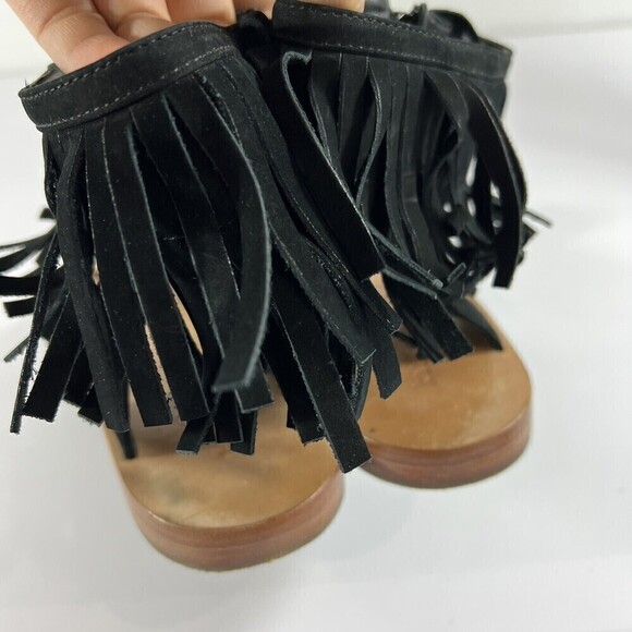 KATE SPADE ALEX Black Suede Zip Casual Fringe Flats‎ Sandals Size 8 - Picture 9 of 11